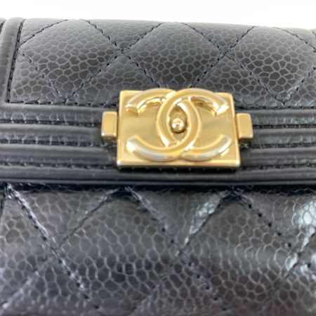  CHANEL シャネル ボーイシャネル スモール フラップ ウォレット コンパクト 三つ折り財布 キャビアスキン 