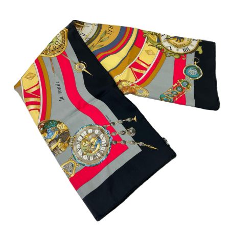  HERMES エルメス カレ90 la ronde des heures 時ノ輪舞 ブラック×グレー