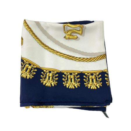  HERMES エルメス エルメス カレ90 黄金の騎士 ネイビー×ホワイト