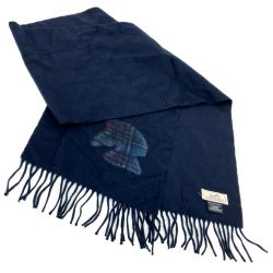 $$ HERMES エルメス マフラー ホース柄 ハイランズカシミヤマフラー ネイビー Bランク