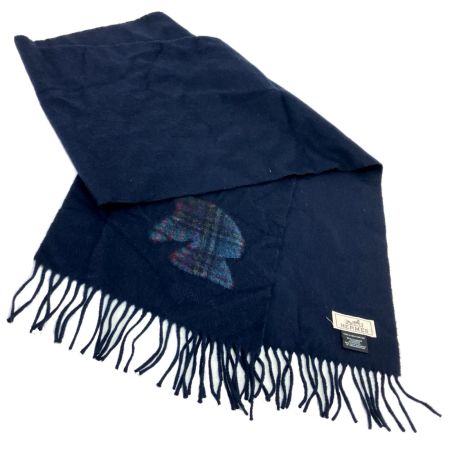  HERMES エルメス マフラー ホース柄 ハイランズカシミヤマフラー ネイビー
