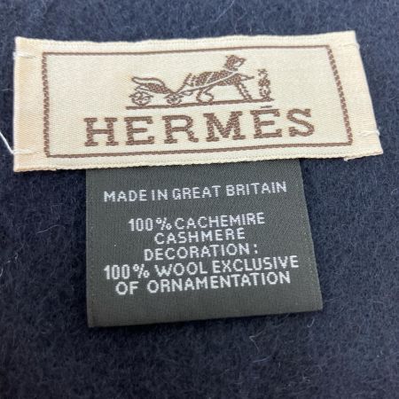  HERMES エルメス マフラー ホース柄 ハイランズカシミヤマフラー ネイビー