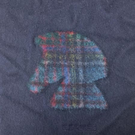  HERMES エルメス マフラー ホース柄 ハイランズカシミヤマフラー ネイビー