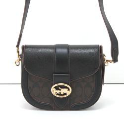 $$ COACH コーチ シグネチャー ジョージー サドル ショルダーバッグ C2806 ブラック×ダークブラウン Bランク