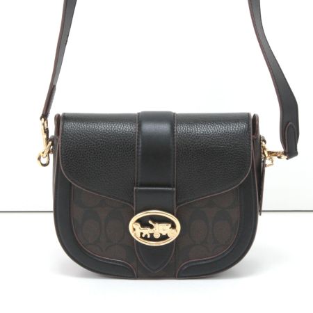  COACH コーチ シグネチャー ジョージー サドル ショルダーバッグ C2806 ブラック×ダークブラウン