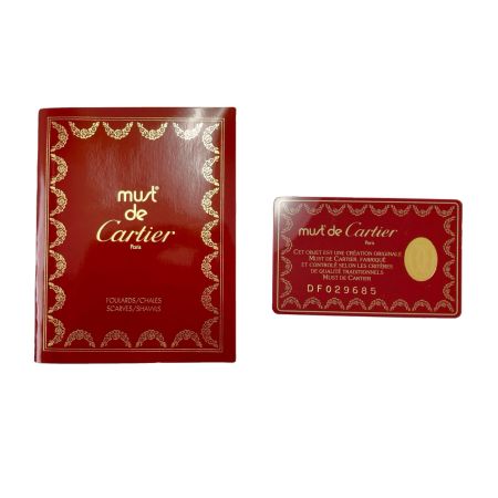  Cartier カルティエ シルク スカーフ 宝石 ベージュ×ブルー