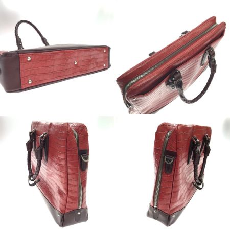  KIEFER NEU ビジネスバッグ アモーレ クロコ型押しレザー ショルダーストラップ別売 レッド