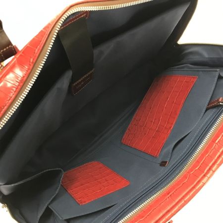  KIEFER NEU ビジネスバッグ アモーレ クロコ型押しレザー ショルダーストラップ別売 レッド