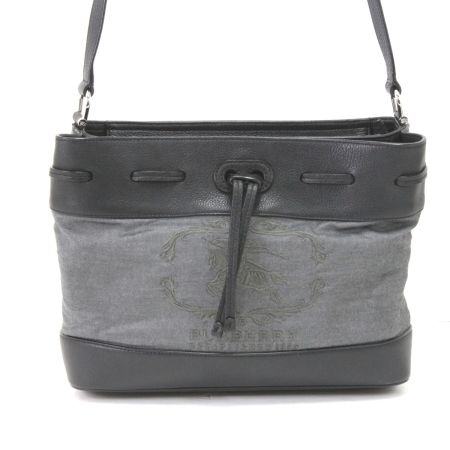  BURBERRY バーバリー ショルダーバッグ 巾着型風 ブラック×グレー