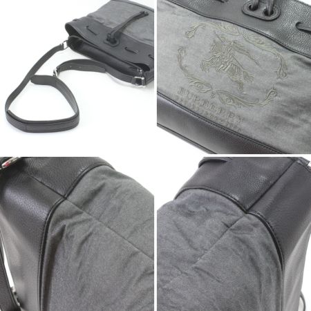  BURBERRY バーバリー ショルダーバッグ 巾着型風 ブラック×グレー