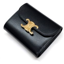 $$ CELINE セリーヌ スモール フラップウォレット トリオンフ wat 2284 w-sd-3254 ブラック Aランク