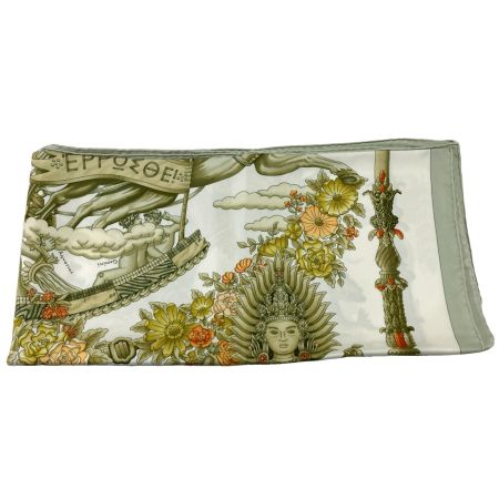  HERMES エルメス カレ90 新しい朝 ホワイト×グリーン