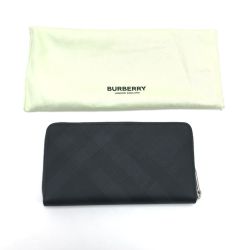 $$ BURBERRY バーバリー 長財布 チェック柄ラウンドファスナー ブラック Aランク