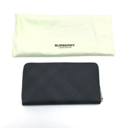  BURBERRY バーバリー 長財布 チェック柄ラウンドファスナー ブラック