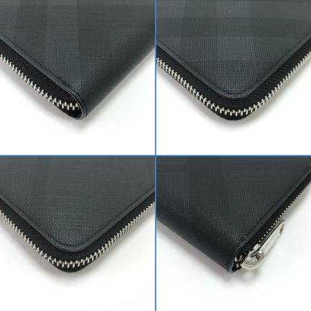  BURBERRY バーバリー 長財布 チェック柄ラウンドファスナー ブラック