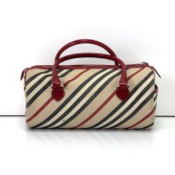 $$ BURBERRY BLUE LABEL バーバリーブルーレーベル ハンドバッグ レッド×ベージュ Cランク