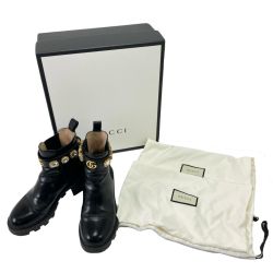 $$ GUCCI グッチ サイドゴアブーツ レザー クリスタルベルト付 36 ブラック Bランク