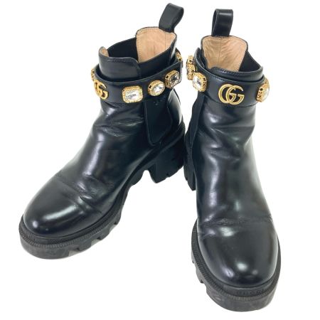  GUCCI グッチ サイドゴアブーツ レザー クリスタルベルト付 36 ブラック