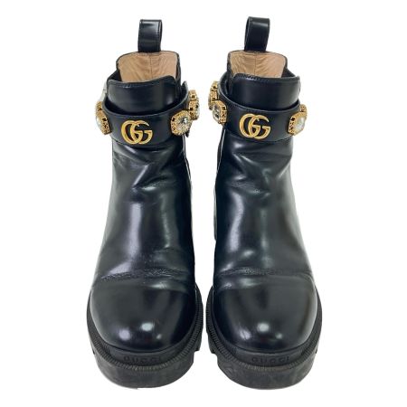  GUCCI グッチ サイドゴアブーツ レザー クリスタルベルト付 36 ブラック