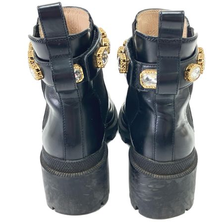 GUCCI グッチ サイドゴアブーツ レザー クリスタルベルト付 36 ブラック
