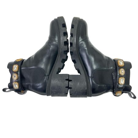  GUCCI グッチ サイドゴアブーツ レザー クリスタルベルト付 36 ブラック