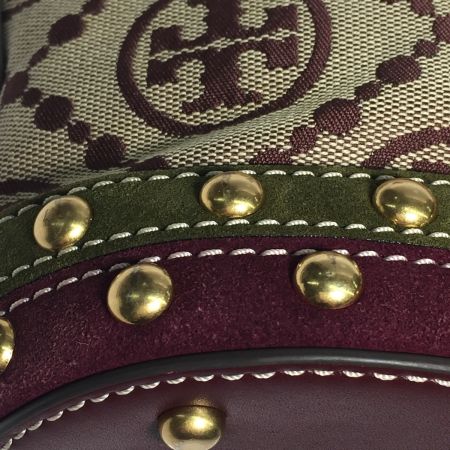  TORY BURCH トリーバーチ バケットバッグ モノグラム ジャガードスタッズ2WAY ストラップ付 ブラウン