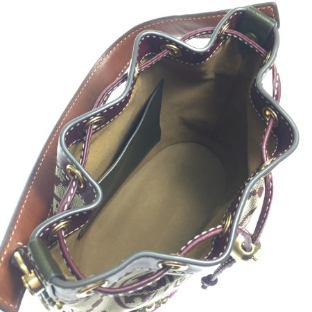  TORY BURCH トリーバーチ バケットバッグ モノグラム ジャガードスタッズ2WAY ストラップ付 ブラウン