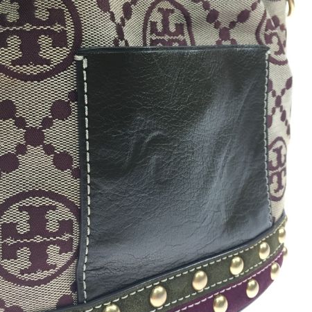  TORY BURCH トリーバーチ バケットバッグ モノグラム ジャガードスタッズ2WAY ストラップ付 ブラウン