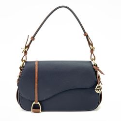 $$ Somes Saddle ソメスサドル セミショルダーバッグ ストラップ付 ネイビー Aランク