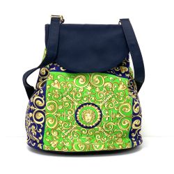 $$ VERSACE ベルサーチ ミニリュック ネイビー×グリーン Cランク