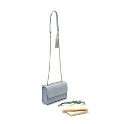 $$ TORY BURCH トリーバーチ チェーンショルダーバッグ スモールフレミングバッグ スカイブルー Bランク