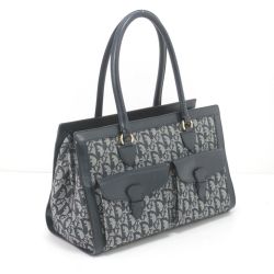 $$ Christian Dior クリスチャンディオール ハンドバッグ トロッター キャンバス×レザー ヴィンテージ BO B O121 ネイビー Cランク