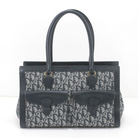  Christian Dior クリスチャンディオール ハンドバッグ トロッター キャンバス×レザー ヴィンテージ BO B O121 ネイビー