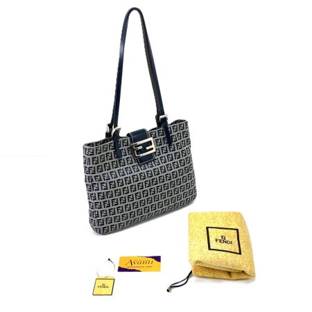  FENDI フェンディ ズッキーノ ハンドバッグ ネイビー