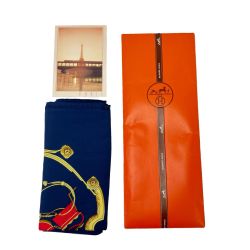 $$ HERMES エルメス スカーフ カレ90 スプリング馬車 ネイビー Bランク