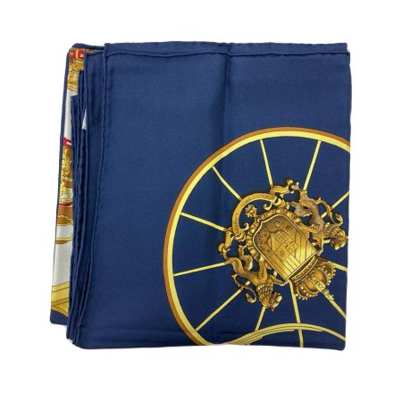  HERMES エルメス スカーフ カレ90 スプリング馬車 ネイビー