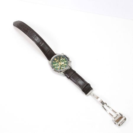  SEIKO セイコー クロノグラフ メンズクォーツ 本体のみ レザー グリーン デイト 稼動品 8T63-00D0