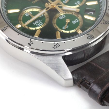  SEIKO セイコー クロノグラフ メンズクォーツ 本体のみ レザー グリーン デイト 稼動品 8T63-00D0