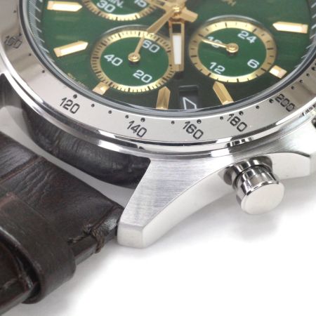  SEIKO セイコー クロノグラフ メンズクォーツ 本体のみ レザー グリーン デイト 稼動品 8T63-00D0