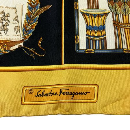  Salvatore Ferragamo サルヴァトーレフェラガモ シルク スカーフ ブラック×イエロー