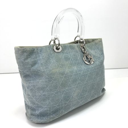  Christian Dior クリスチャンディオール ハンドバッグ レディディオール カナージュデニ ストラップ欠品 ヨゴレ有 水色