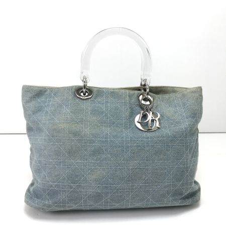  Christian Dior クリスチャンディオール ハンドバッグ レディディオール カナージュデニ ストラップ欠品 ヨゴレ有 水色