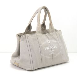 $$ PRADA プラダ トートバッグ カナパ ライトグレー Cランク