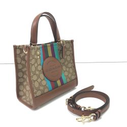 $$ COACH コーチ ハンドバッグ ストラップ付 キャンバス×レザー C5637 ブラウン Bランク