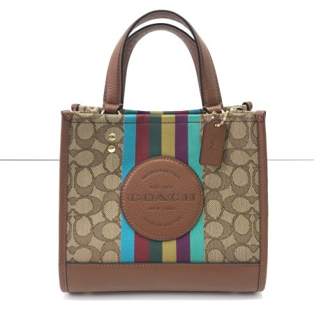  COACH コーチ ハンドバッグ ストラップ付 キャンバス×レザー C5637 ブラウン