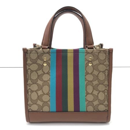  COACH コーチ ハンドバッグ ストラップ付 キャンバス×レザー C5637 ブラウン