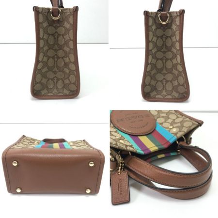  COACH コーチ ハンドバッグ ストラップ付 キャンバス×レザー C5637 ブラウン