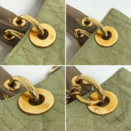  Christian Dior クリスチャンディオール 2WAYショルダーバッグ レディディオール カナージュ ストラップ付 全体的に変色 黄緑