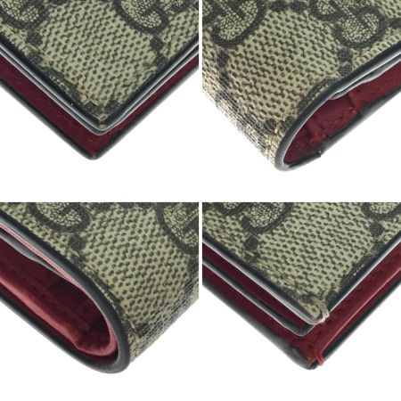  GUCCI グッチ 2つ折り財布 GGスプリーム チェリー ミニウォレット 石2個取れ 476050 ブラウン×レッド