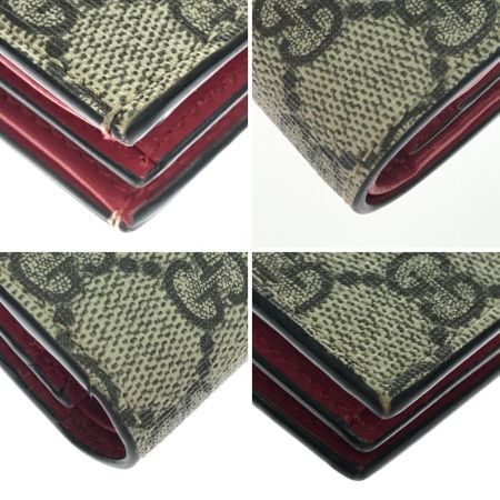 GUCCI グッチ 2つ折り財布 GGスプリーム チェリー ミニウォレット 石2個取れ 476050 ブラウン×レッド